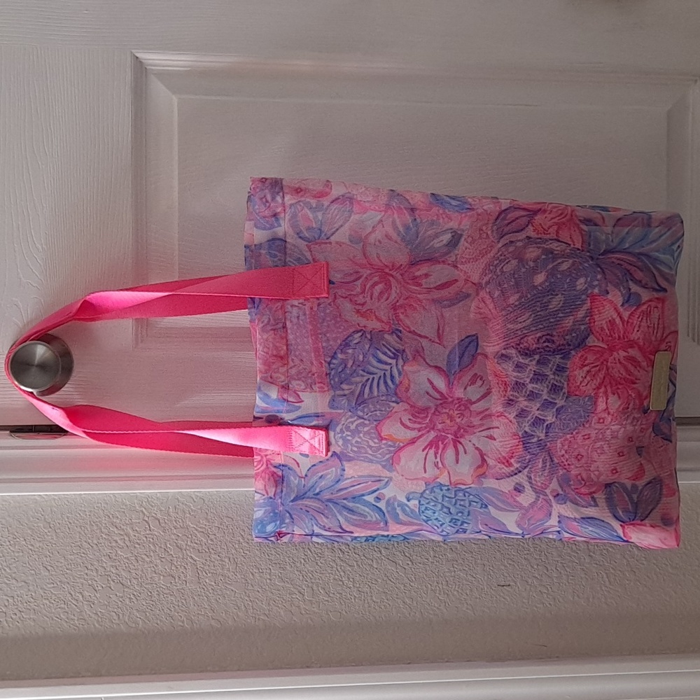 NEW Lilly Pulitzer Mesh Tote Bag - Pink Isle Snappy Turtle Pattern